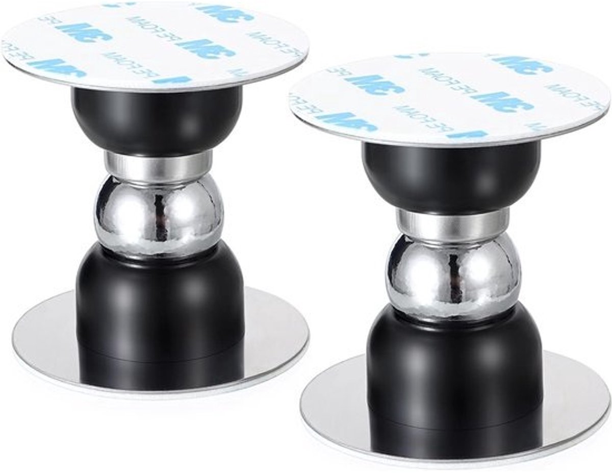 Set van 2 zelfklevende deurhouders - Mini magnetische deurstoppers - Zwart met metaalafwerking