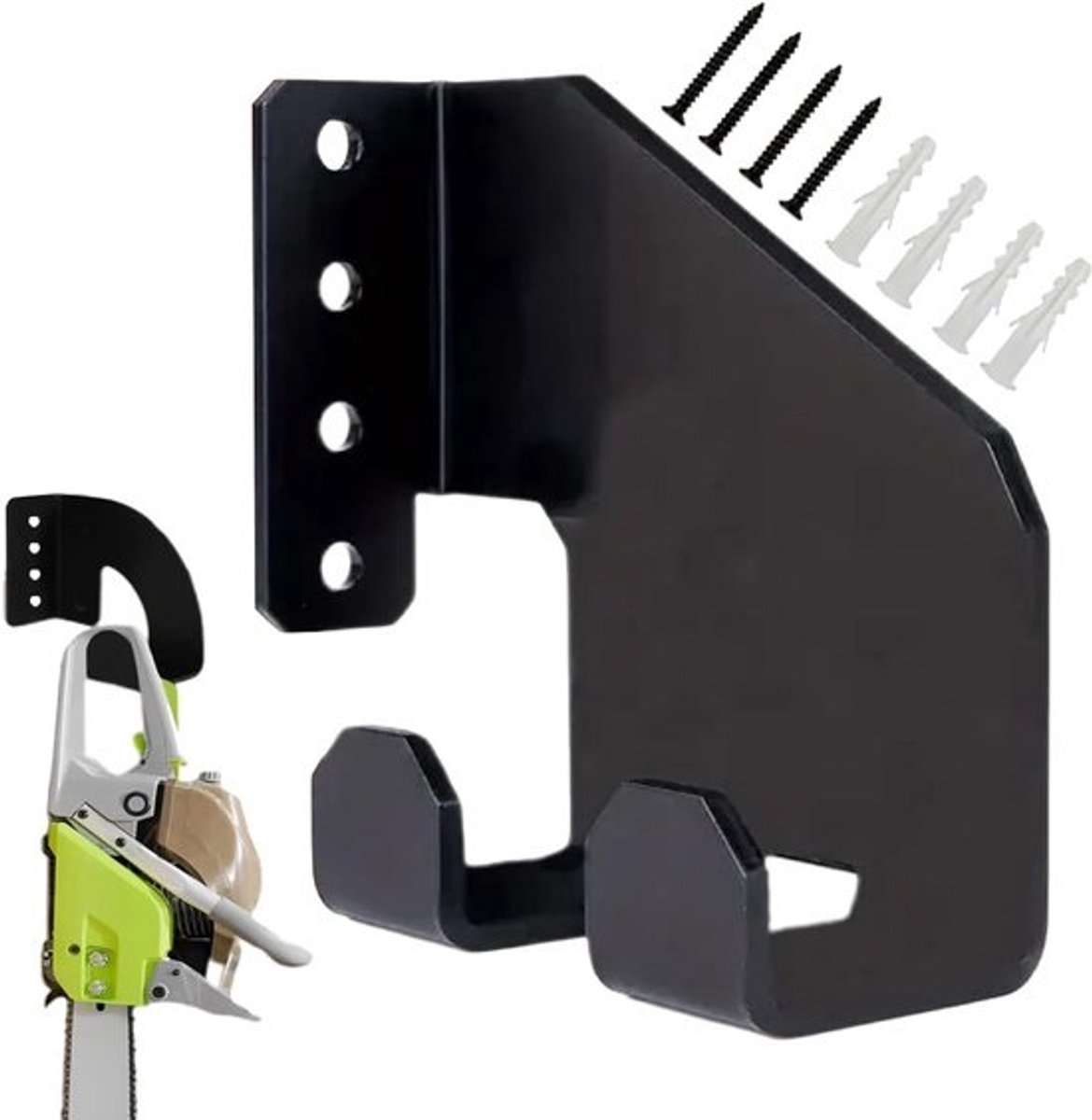 Ophangbeugel Voor Kettingzaag - Organizer Voor Gereedschap - Opslag Voor Garage - Ontwerp Voor Zware Belastingen - 14x12x6 cm - Zwart