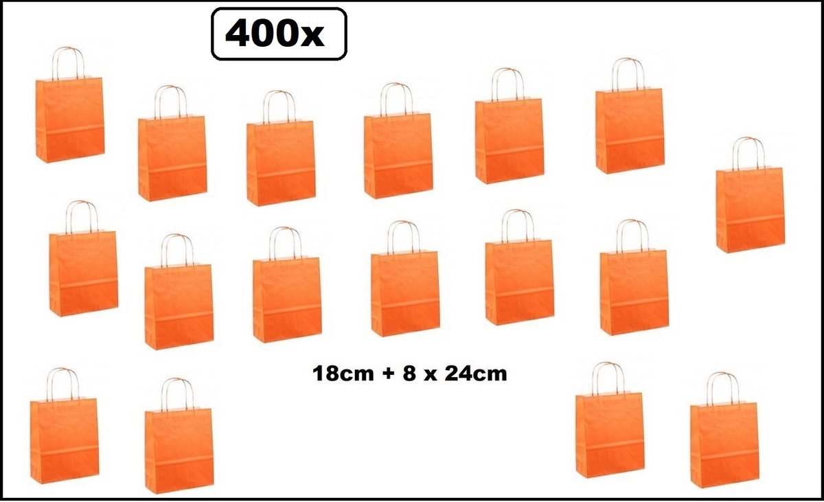 400 stuks Papieren koordtas oranje 18x8x24cm – koord tas luxe kerst shoppen kado thema feest goodie bag festival evenement