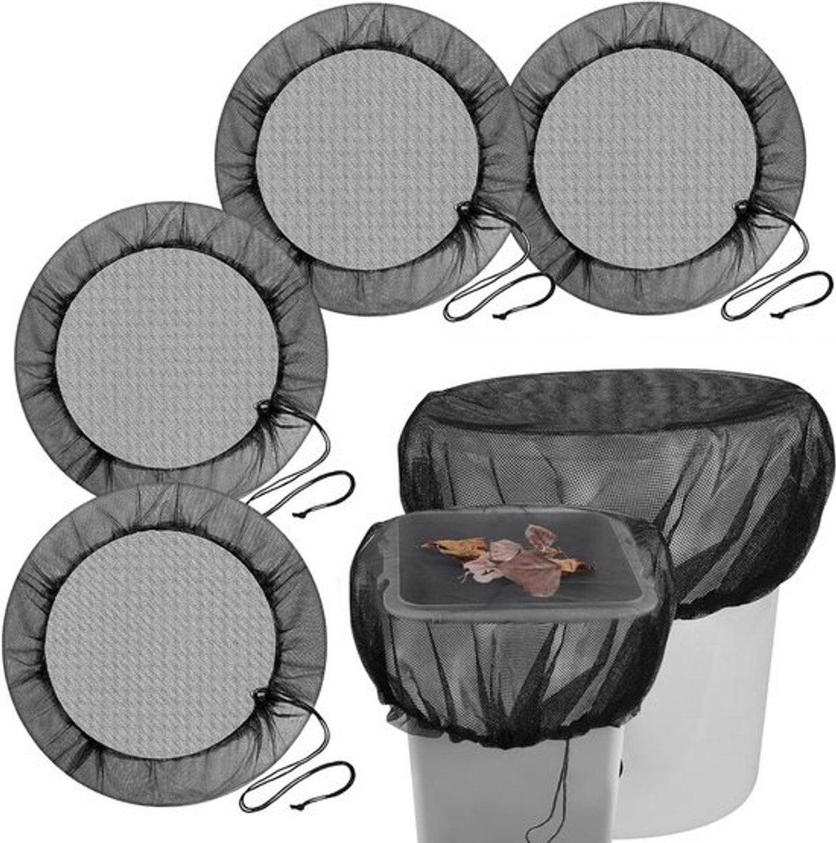 set van 4 regenwateropvangnetten van 95 cm met trekkoord - bescherming tegen muggen en bladeren - voor regenwatertanks