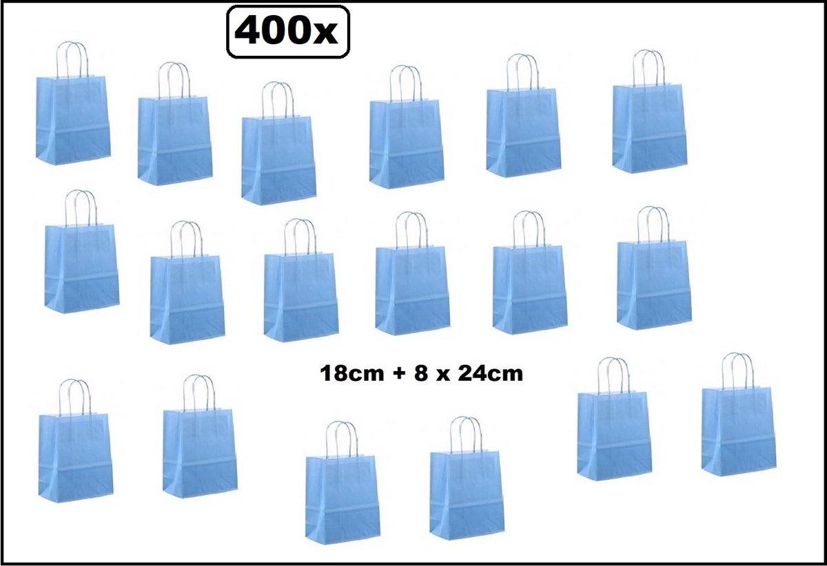 400 stuks Papieren koordtas blauw 18x8x24cm – koord tas luxe kerst shoppen kado thema feest goodie bag festival evenement