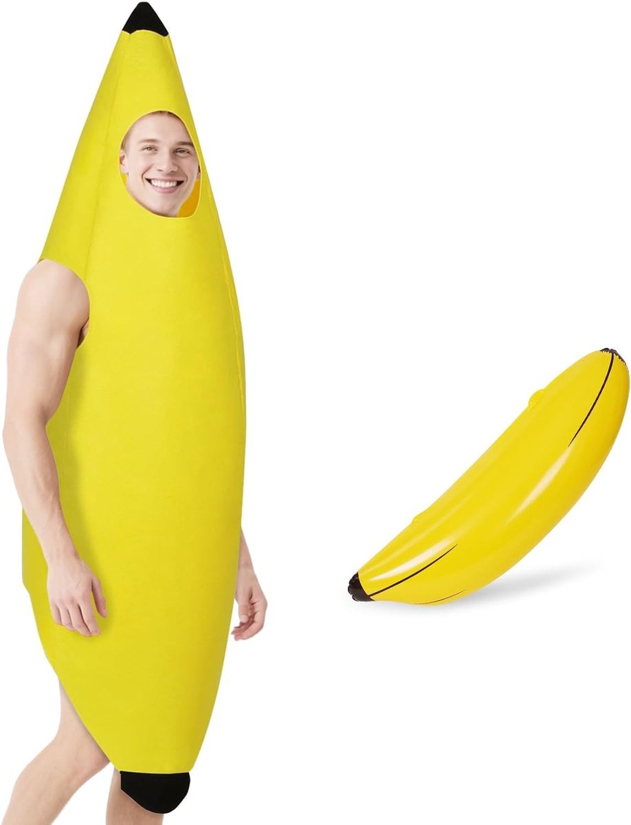 Grappig Bananen Kostuum en Opblaasbaar Fruit Kostuum voor Volwassenen voor Halloween Feestjes en Cosplay Activiteiten