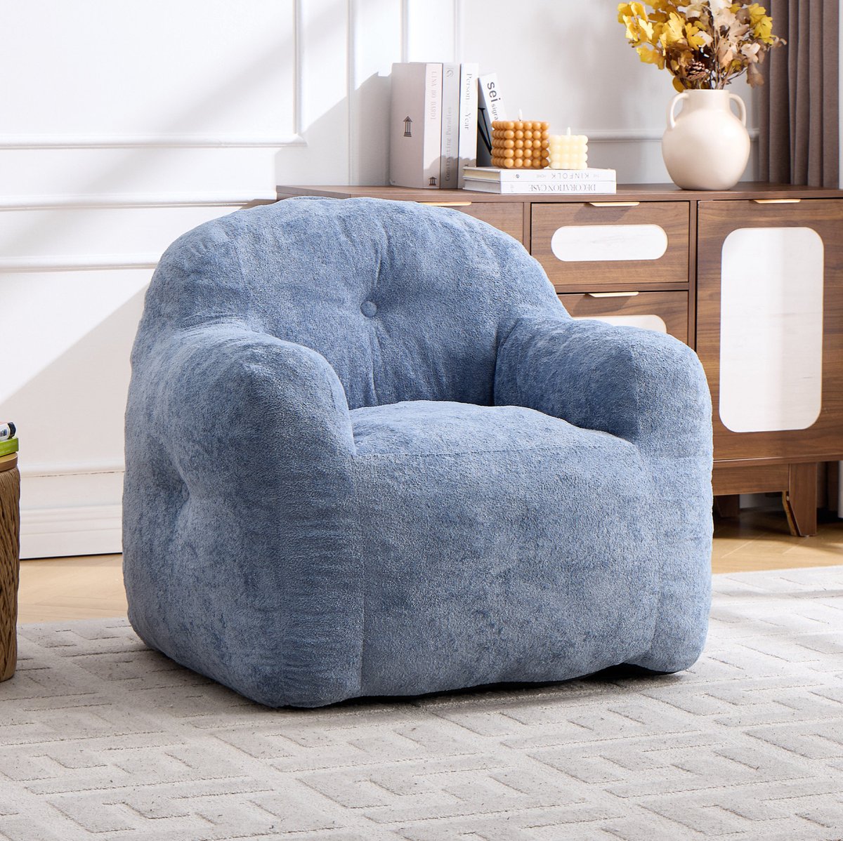 MODENUIT Zitzak 49 x 45 x 33 cm - Met Rugleuning En Armleuningen - Voor Woonkamer En Leeshoek - Kunstbont Blauw