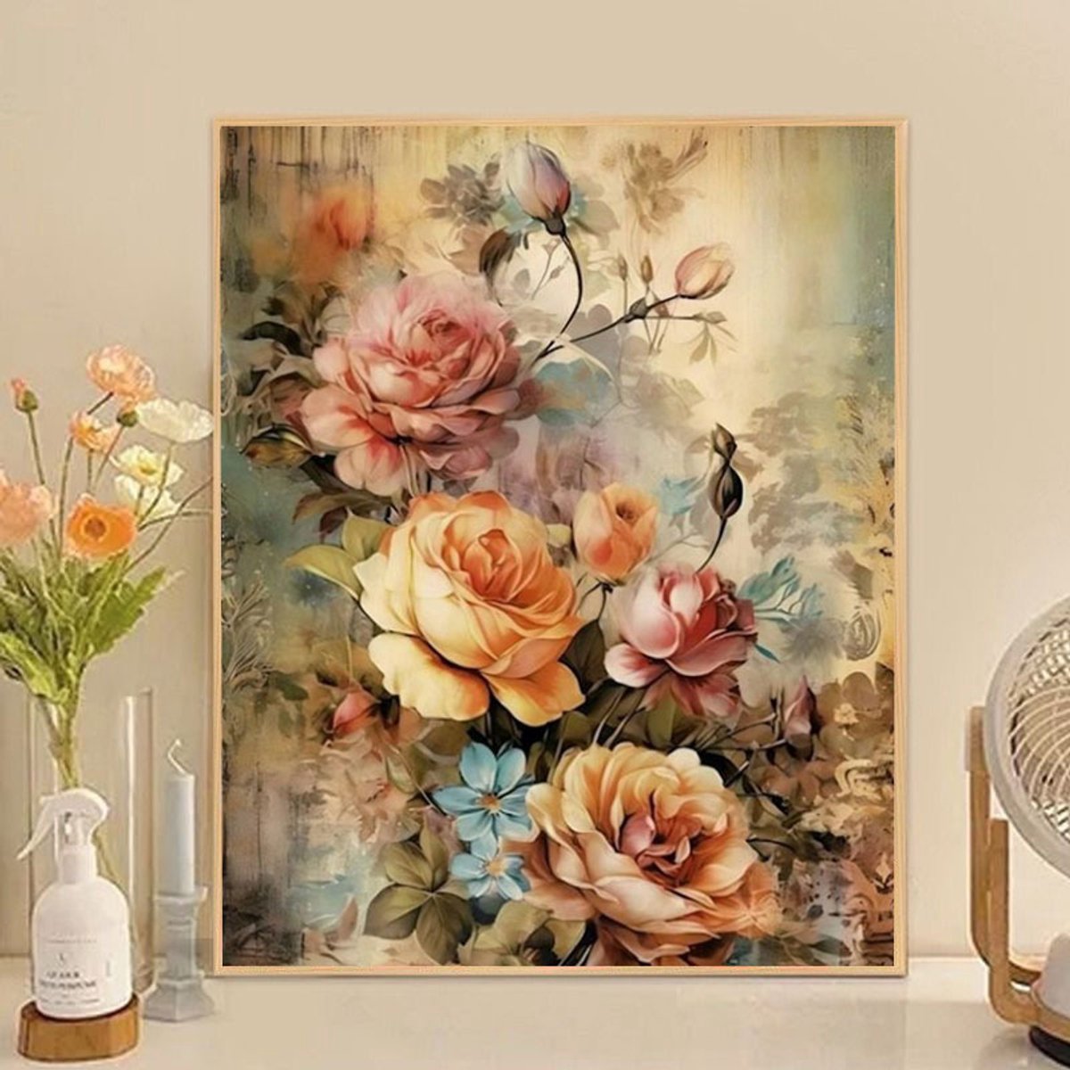 DIY kruissteekborduurpakket/Vintage Rose/gedrukt kruissteekpatroon borduurpakket (frame niet inbegrepen) 40*50CM