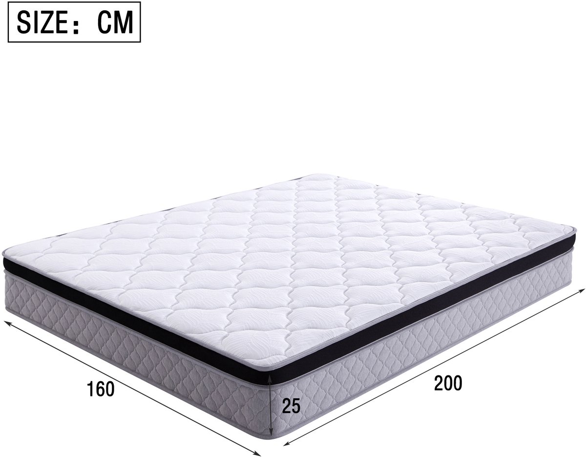 MODENUIT Binnenveringmatras - Ergonomisch - 160 x 200 x 25 cm - Stof en Metaal - Wit - H3 - Lendenondersteuning - Gerold White