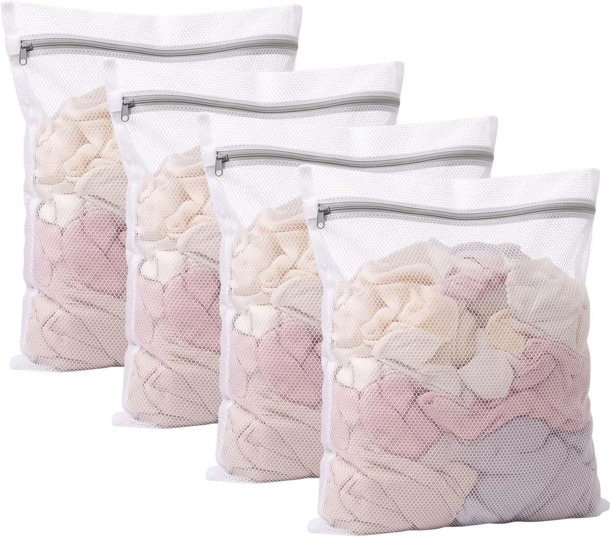 Fijne Waszakken voor Delicaat Textiel, 4 Stuks (38x30cm) voor Truien, Jurken en Jassen, Bescherming en Organisatie tijdens het Wassen
