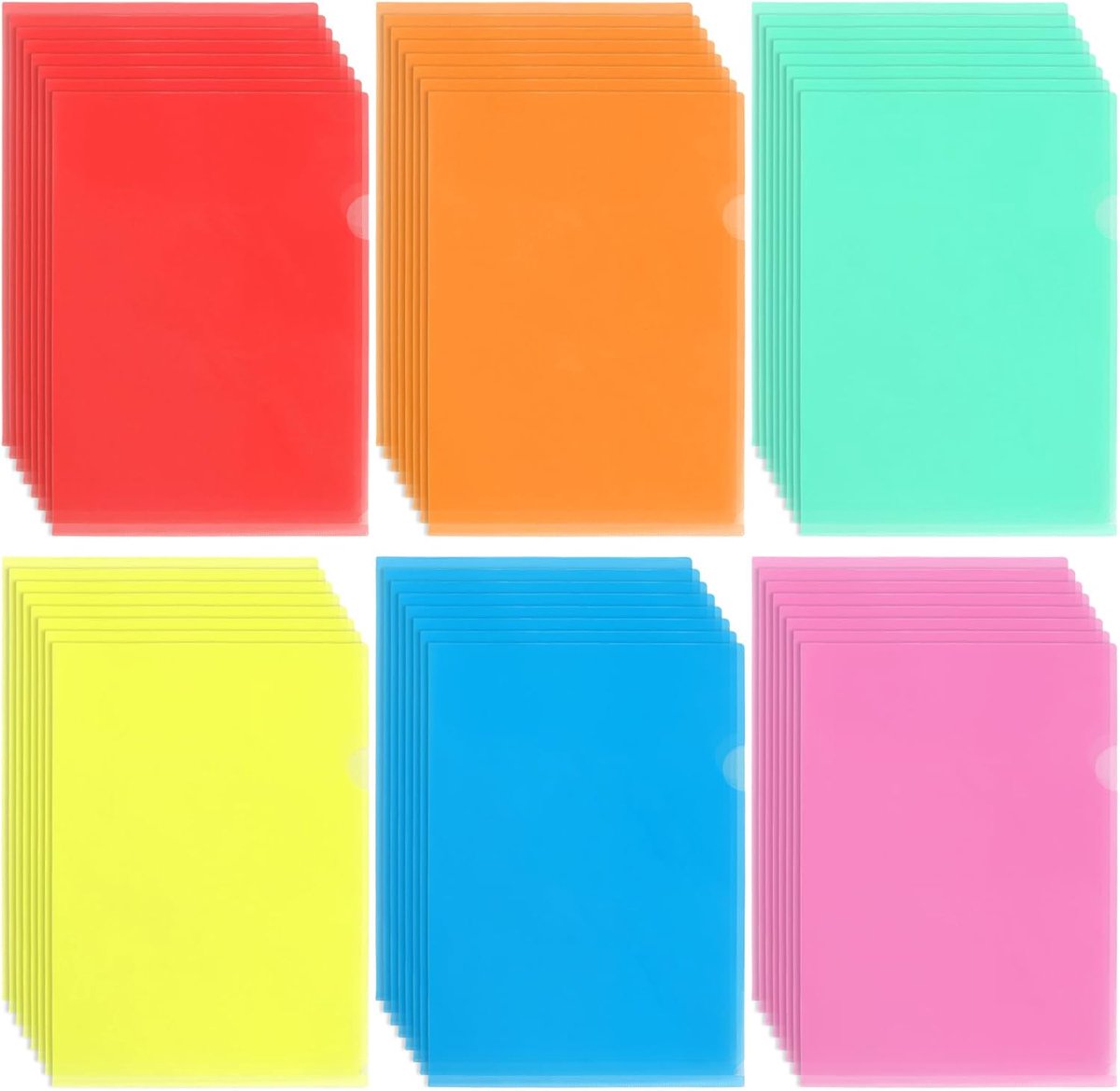 48 stuks 6 kleuren A4 documentenhoezen aan de zijkant open transparante plastic documentenmap voor kantoor school documentenopslag