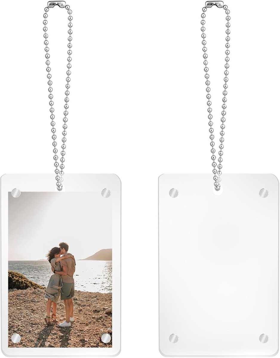2st Auto Hangende Fotohouders, 9x6cm Magnetische Acryl Fotolijsten met Kettingen Transparante Auto Spiegel Decoraties Buitenspiegel Accessoires Ornament voor Mama Papa Geschenk