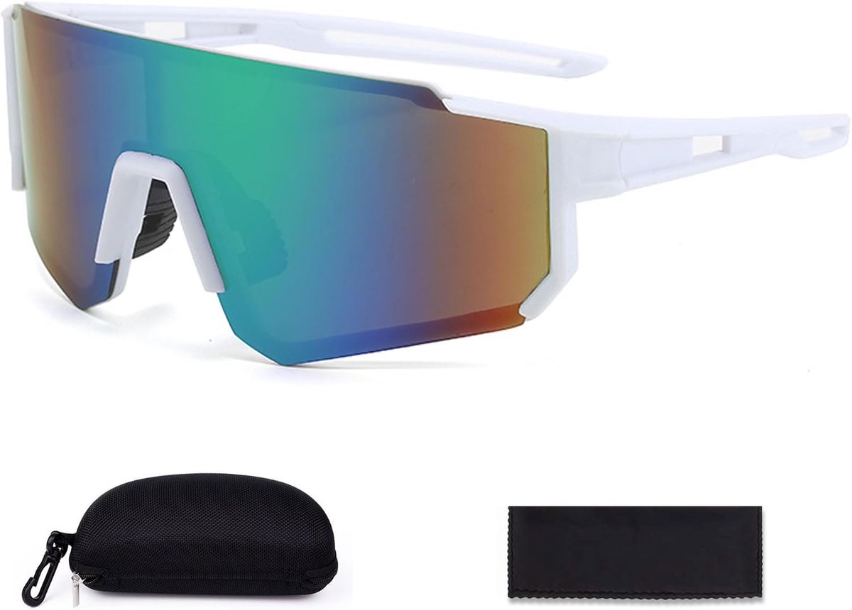 Fietszonnebril, skibril, UV400-bescherming, winddichte fietsbril, buitensportbril voor heren en dames, met etui en brillendoek voor fiets, motorfiets, wandelen, skiën