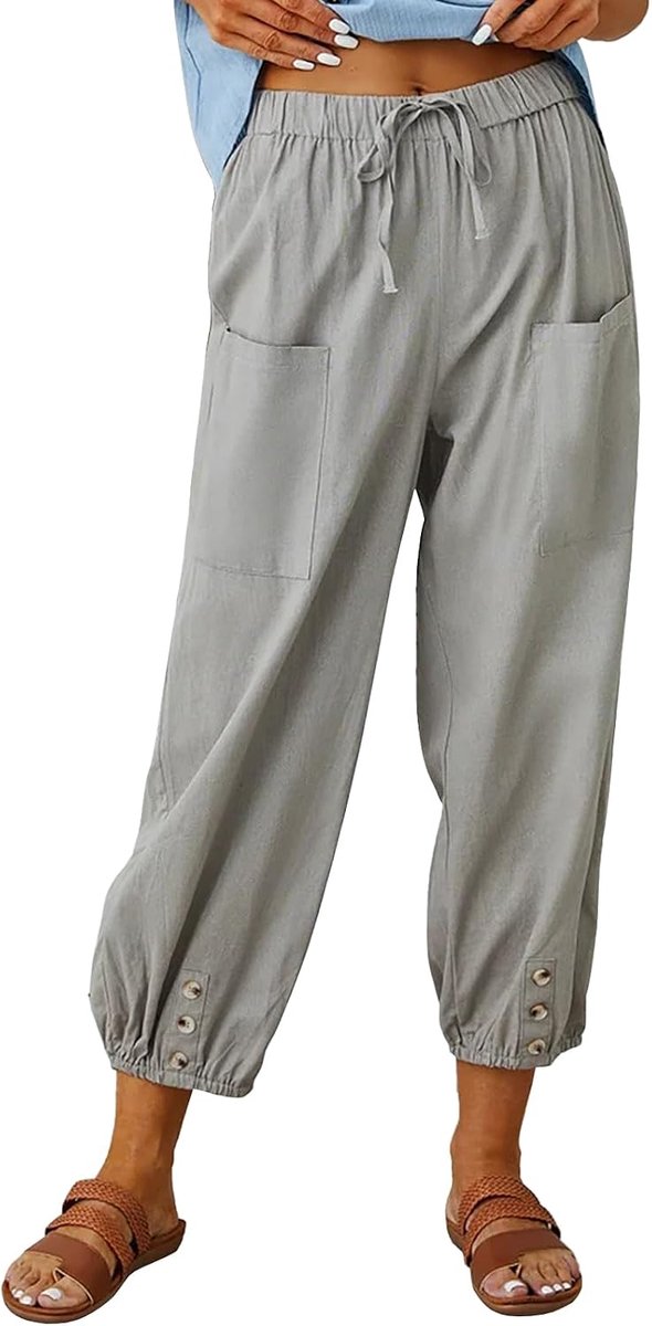 Zomer lichtgewicht 7/8 lengte capribroek katoen casual broek elastische taille losse harembroek comfortabele strandbroek vrije tijd