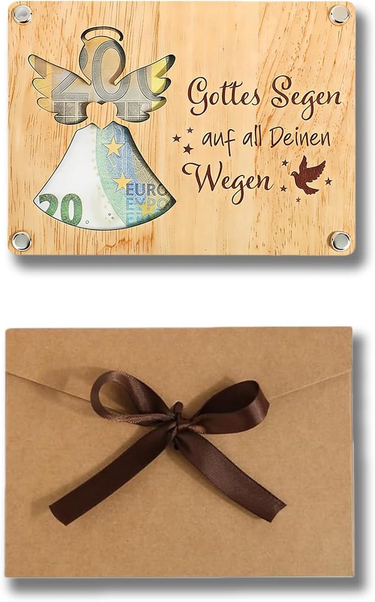 Geldcadeau, communie, doop, geldgeschenk van hout, communie, verjaardag, geldcadeau, verpakking voor jongens en meisjes