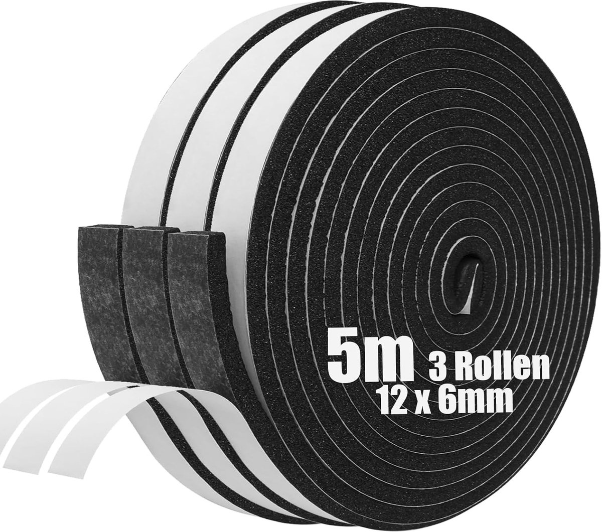 Zelfklevende schuimstrip 12mm(B) X 6mm(T) X 5m(L) weerbestendige strips deurafdichtingsstrip, tochtstrip voor ramen en deuren, anti-botsing, weerbestendig, raamgeluidsisolatie (3