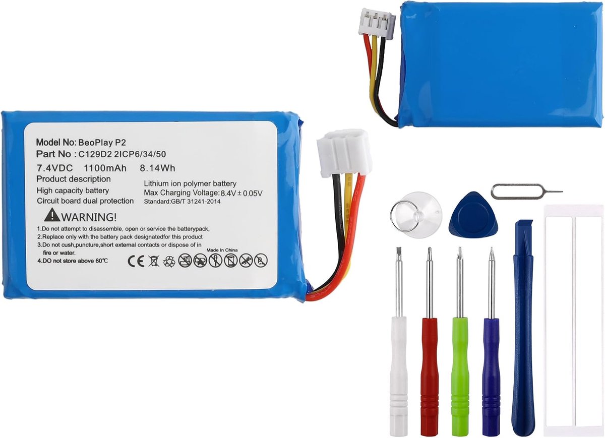 C129D2 7.4V 1100mAh batterij compatibel met BeoPlay P2 Bang & Olufsen Bluetooth-luidspreker-accu, audio-batterijen met gereedschap