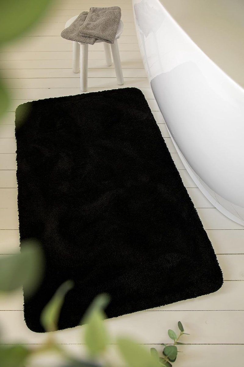 Home Basics Badmat, Badematte, zachte pluizige zachte vloer, antislip en wasbaar, Joris (70 x 120 cm, zwart)