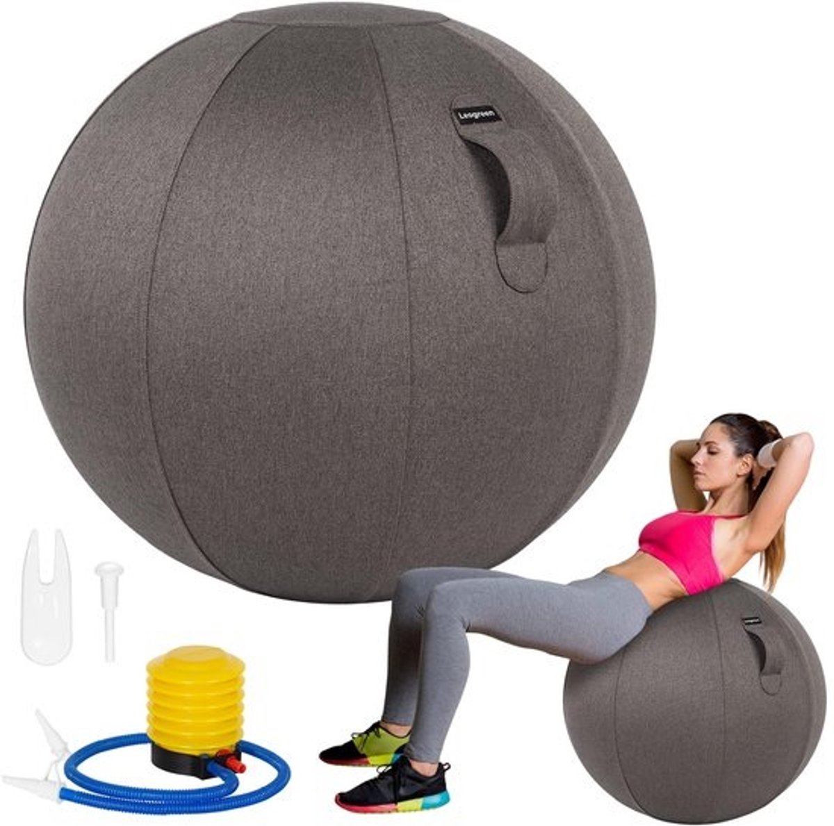 SnelShoppen - Ergonomische Zitbal voor Kantoor - Fitnessbal 65cm - Linnen Afdekking - Activering en Oefeningen - Correcte Houding - Grijs - Gymnastiek