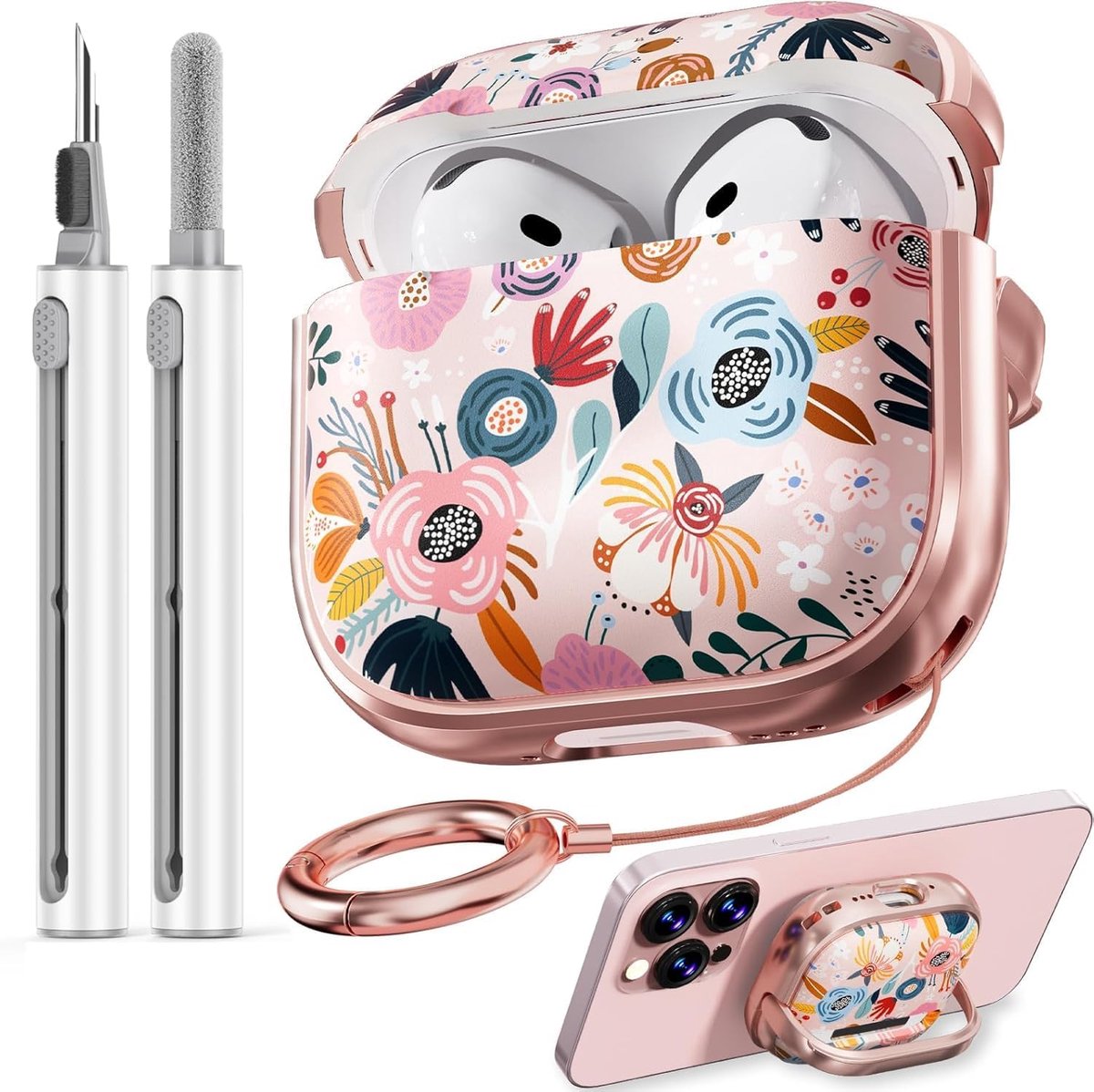 For AirPods 4 Case (2024) with Lock-Pink Berry Flower