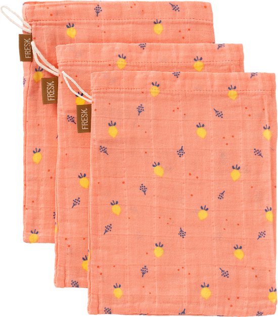 Fresk Hydrofiele Washandjes - 21 x 15 cm - Babyverzorging - 3 stuks - Ademend en Absorberend - Babyspullen - Babyverzorging - Lichtroze - Summer Fruit van Fresk — afbeelding 3