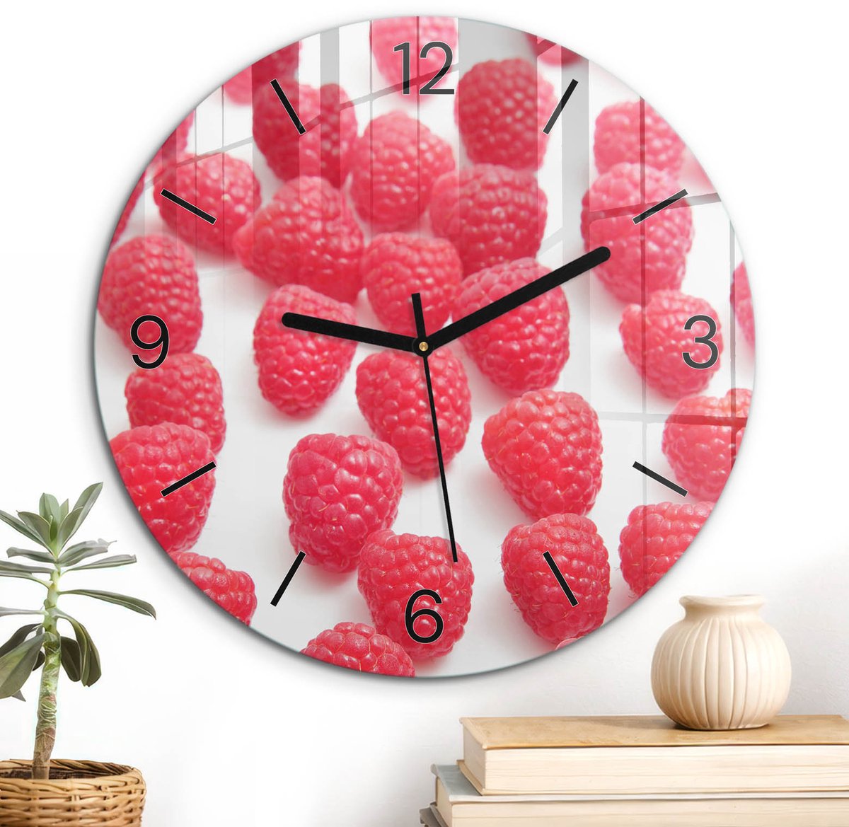 ArtPrintCave Rood Glazen Klok - Wandklok 30 cm - Muurklok Rond - Frisse Natuur Stille Wandklok - Natuur Wandklok Keuken - Zwarte Klokwijzers