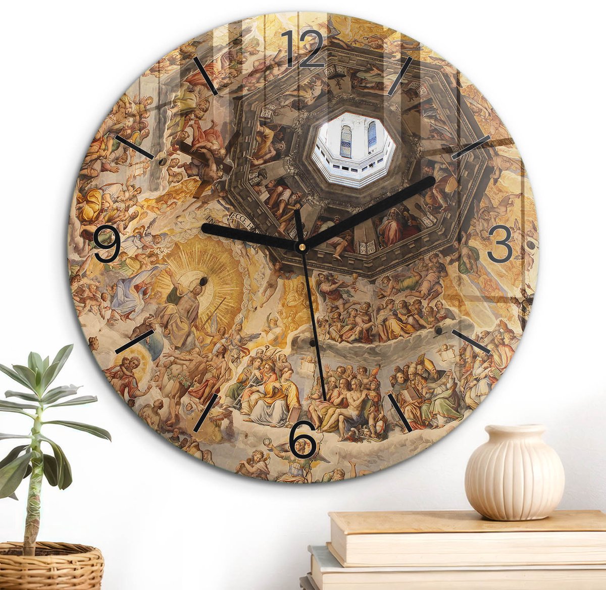 ArtPrintCave Beige Glazen Klok - Wandklok 30 cm - Muurklok Rond - Hemelse Fresco Stille Wandklok - Natuur Wandklok Keuken - Zwarte Klokwijzers