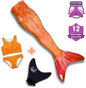 Oranje zeemeerminstaart met schubbenpatroon, bikini en zwemvin. Versterkte startpunten. 12 maanden garantie.