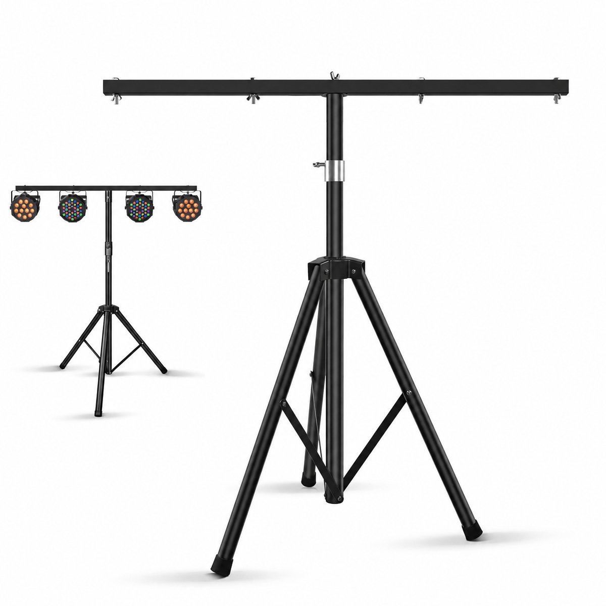 DeltaMerch Verstelbaar Statief Verlichting - 99 tot 180 cm - T-Bar 95 cm - Stabiele driepoot - Eenvoudig meenemen - IJzer - Zwart