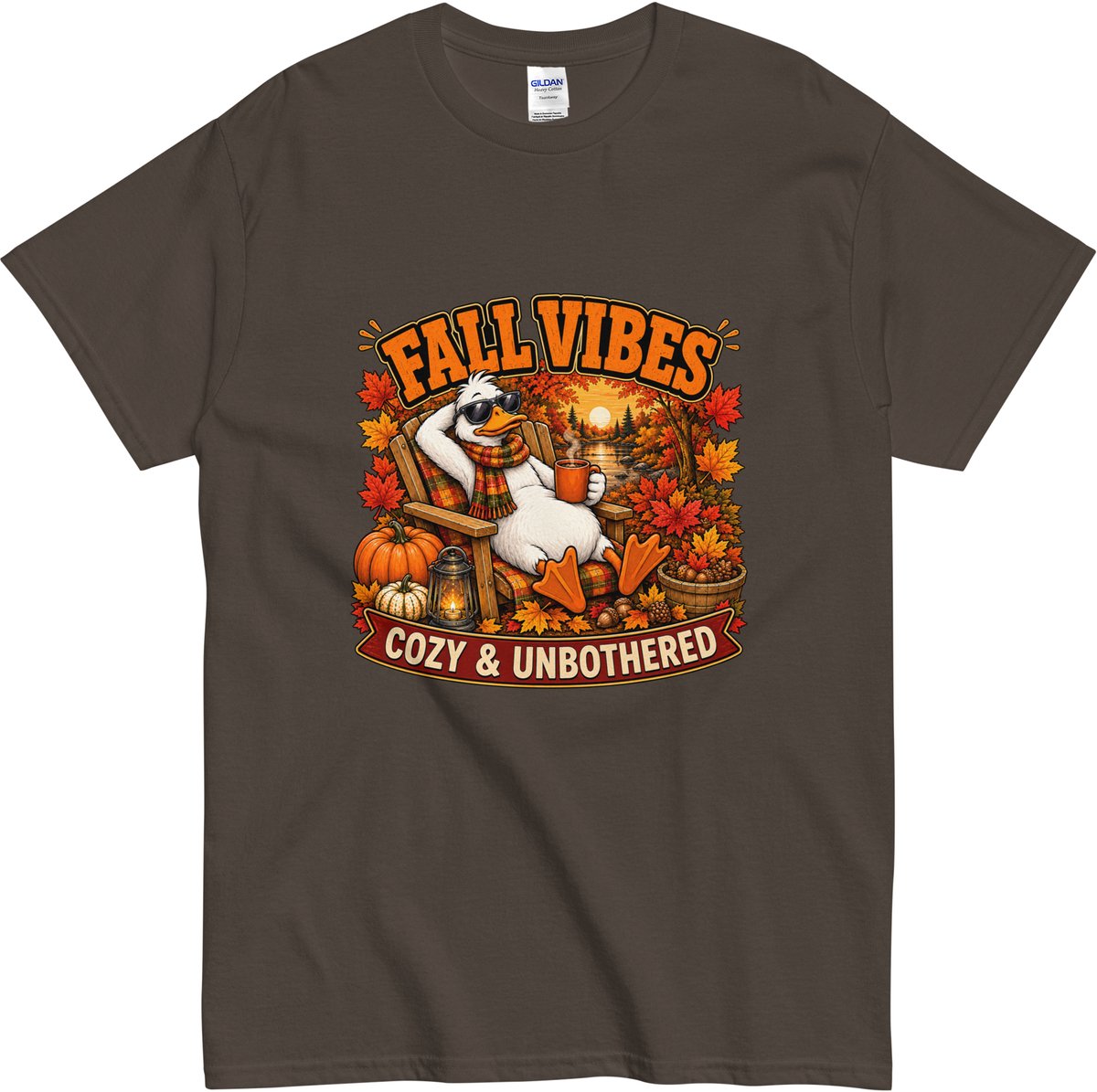 Fall Vibes T Shirt Heren en Dames - Cozy en Unbothererd - Grappig Herfst Tshirt met Gans - Bruin - 3XL