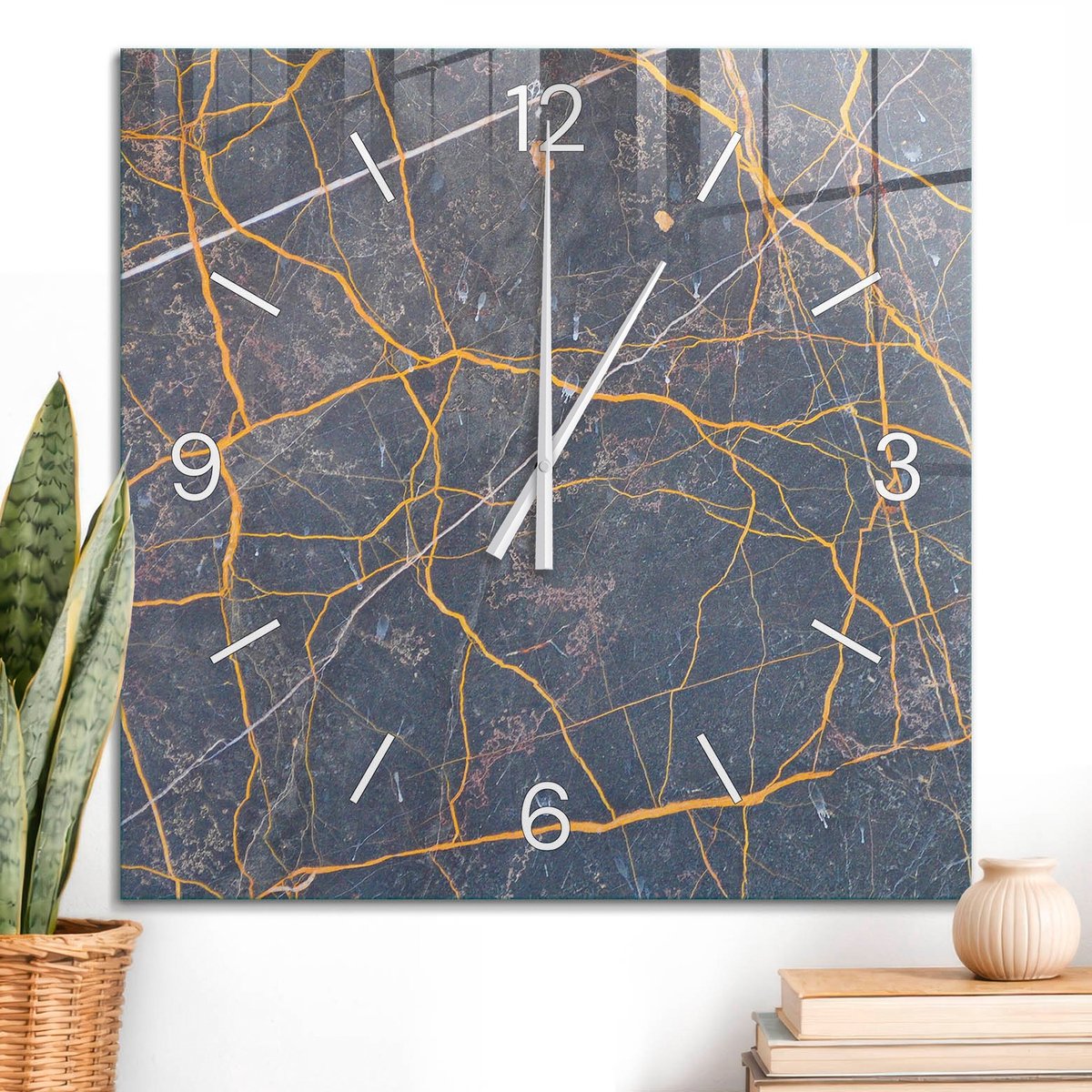 ArtPrintCave Grijs Glazen Klok - 60x60 cm - Wandklok Vierkant - Abstracte Elegantie Stille Wandklok - Texturen Wandklok Keuken - Witte Klokwijzers