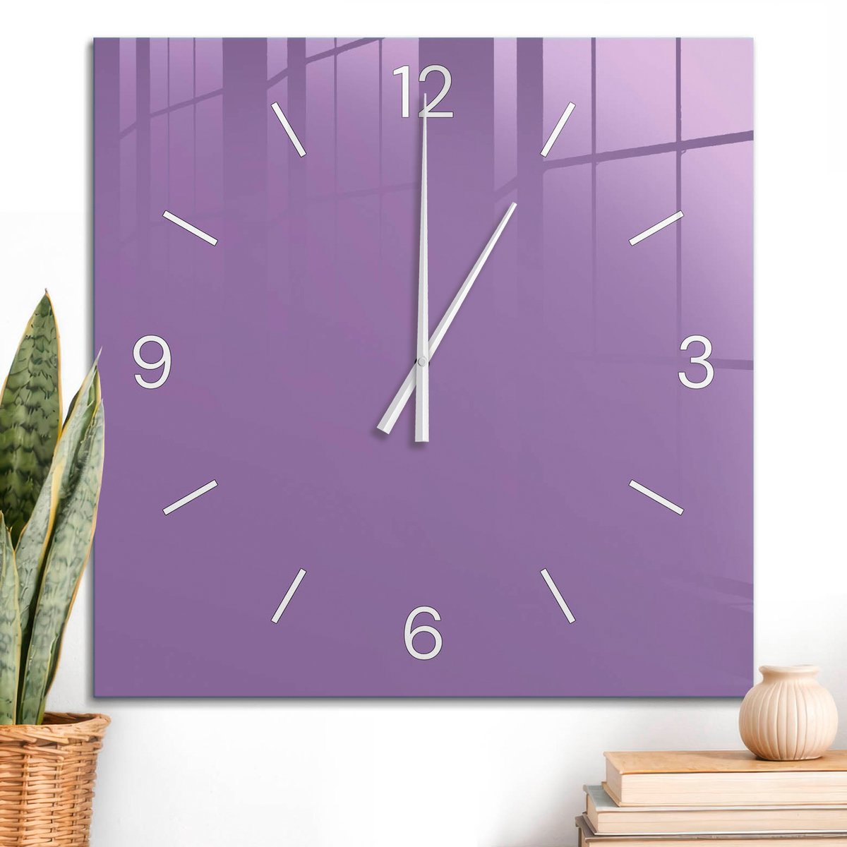 ArtPrintCave Paars Glazen Klok - 60x60 cm - Wandklok Vierkant - Violet Stille Wandklok - Abstractie Wandklok Keuken - Witte Klokwijzers