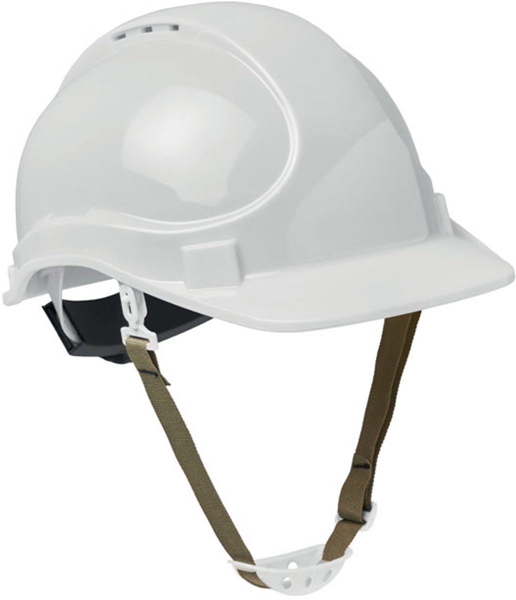2 Stuks Veiligheidshelm in ABS voor bouwvakkers en magazijnen. Voorzien van ventilatieopeningen, afneembare kinband en zweetband. Wit