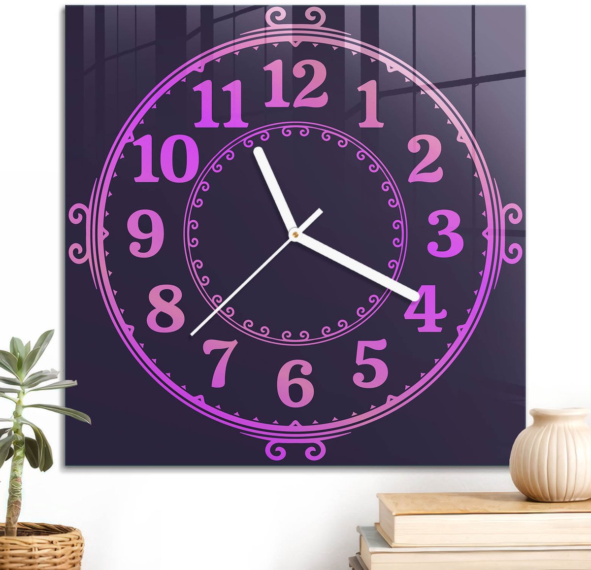ArtPrintCave Roze Glazen Klok - 30x30 cm - Wandklok Vierkant - Roze Klok Stille Wandklok - Kunst Wandklok Keuken - Witte Klokwijzers