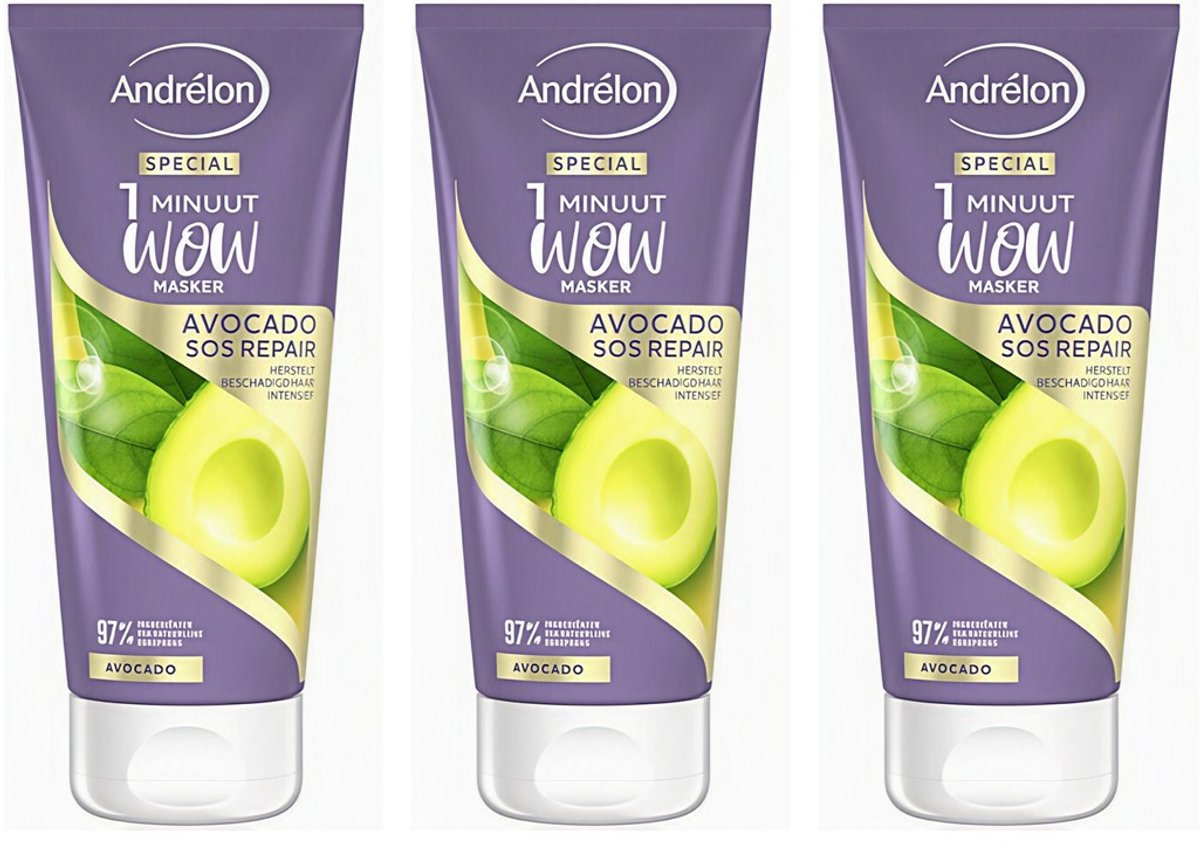 Andrélon 1 Minuut Wow Masker Avocado SOS Repair - 3 x 180 ml