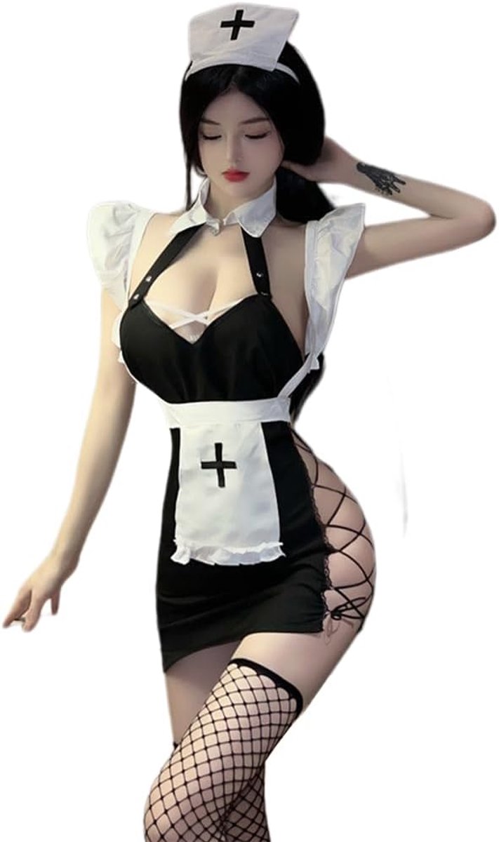 Cosplay non sexy lingerie Japanse anime schattige holle jumpsuit Franse meid jurk (zwart)