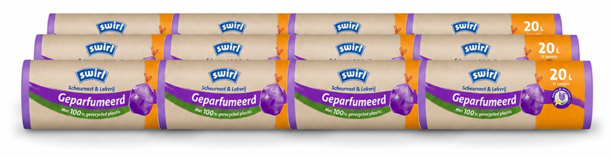 12 x Swirl – Pedaalemmerzakken – Trekband Geparfumeerd – 20 L – 12 zakken - Voordeelverpakking - 12 stuks