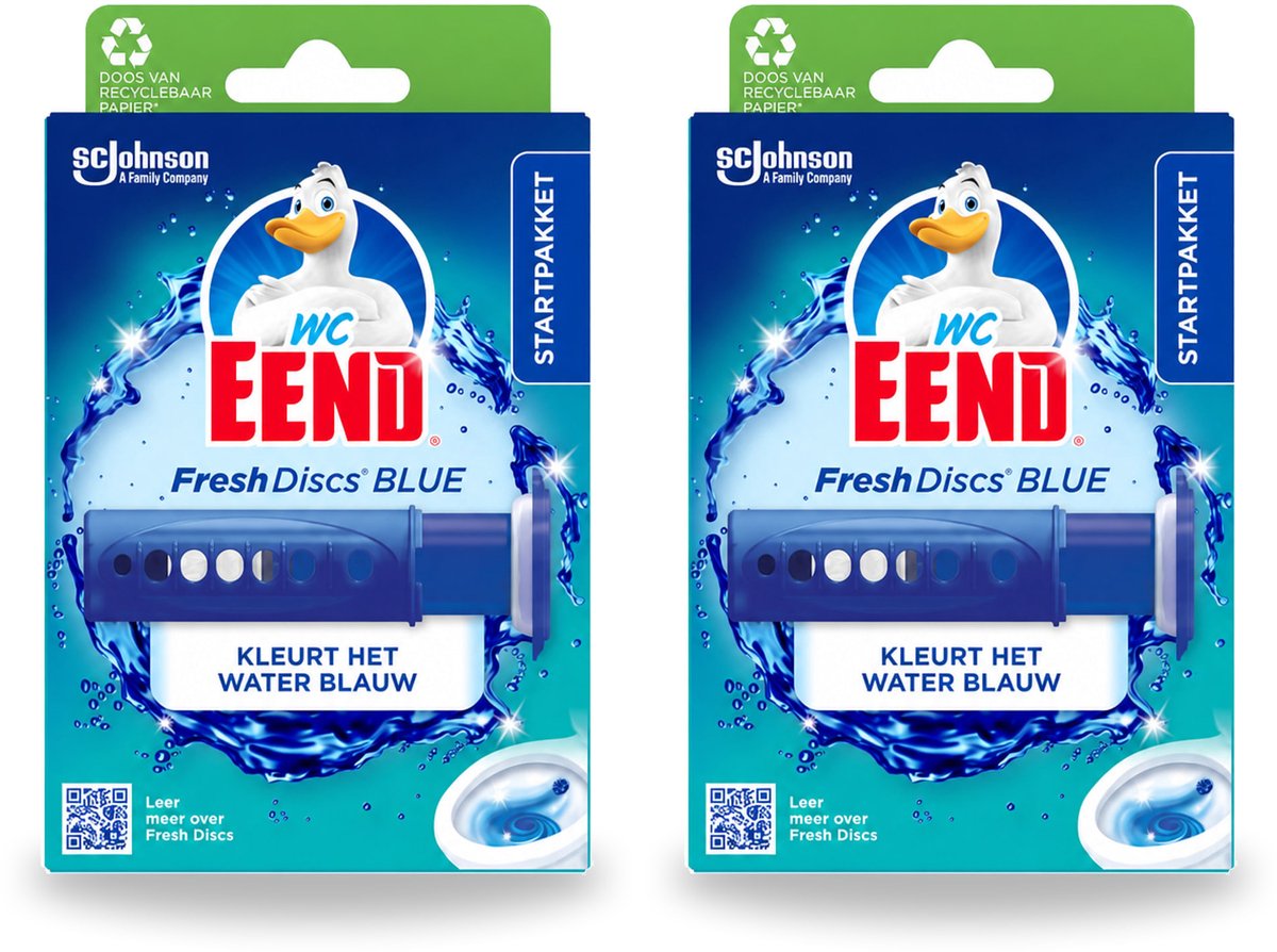 2 x WC Eend – Fresh Discs – Houder + Navulling – Coloring Blue – 36 ml - Voordeelverpakking - 2 stuks