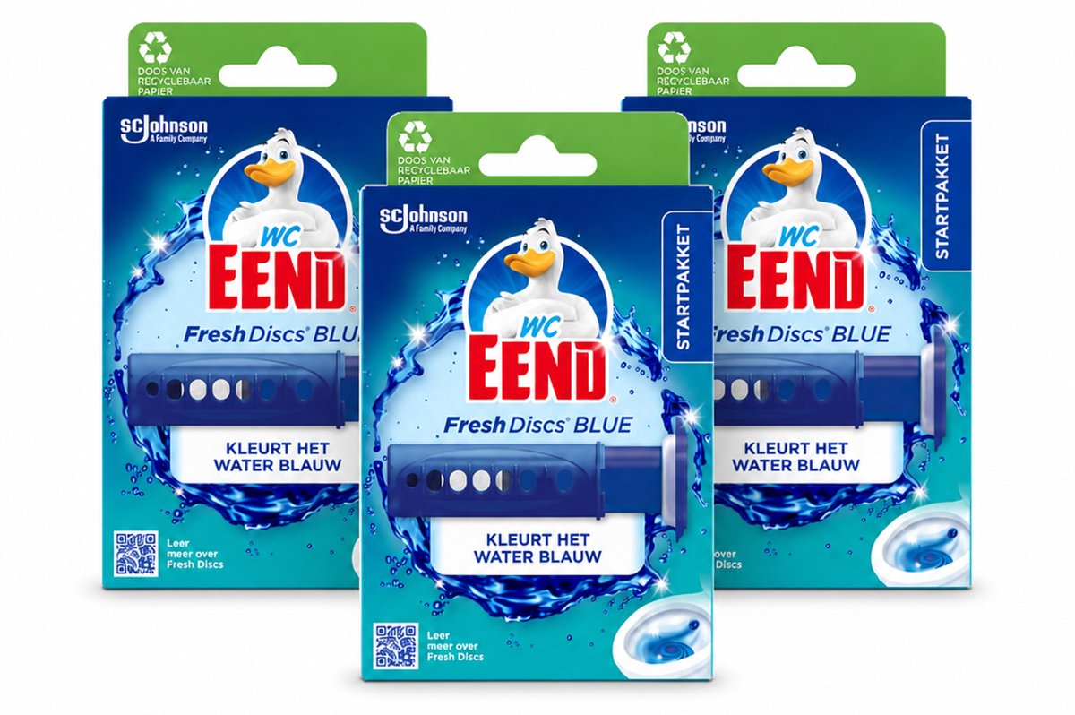 3 x WC Eend – Fresh Discs – Houder + Navulling – Coloring Blue – 36 ml - Voordeelverpakking - 3 stuks