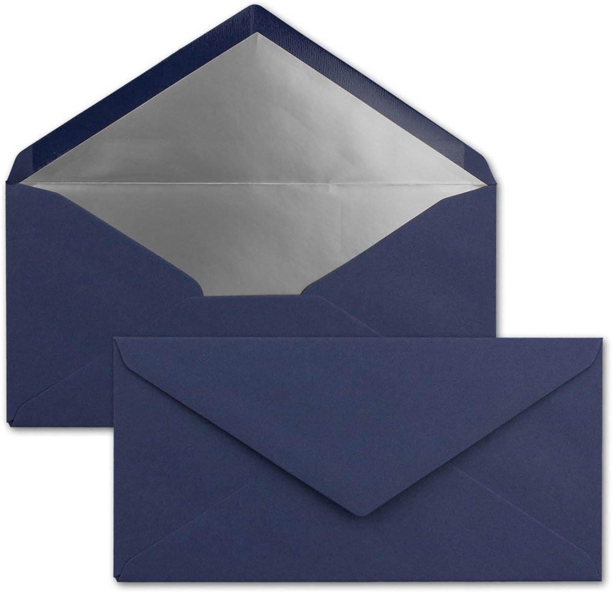 15 enveloppen DIN lang - donkerblauw / nachtblauw met zilver-metallic binnenvoering - 110 x 220 mm - nat lijmen - feestelijke enveloppen voor Kerstmis