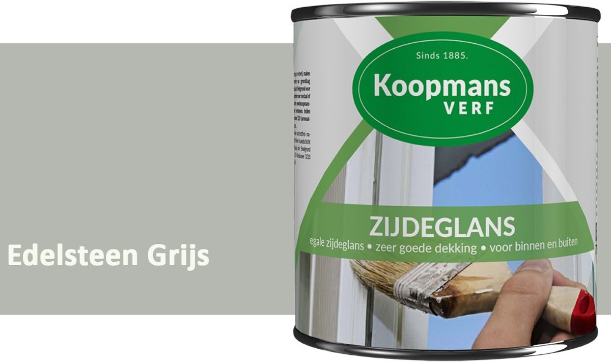 Koopmans Zijdeglans Lakverf – Binnen & Buiten – Kras- en Stootvast – Hoge Dekkracht – Voor Hout, Deuren en Kozijnen – Edelsteen Grijs – 750 ml