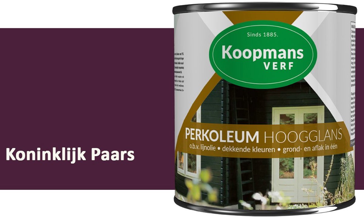 Koopmans Perkoleum Hoogglans Dekkend – Koninklijk Paars – 750 ml – Dekkende Beits Buiten – Schutting, Gevel & Tuinhout