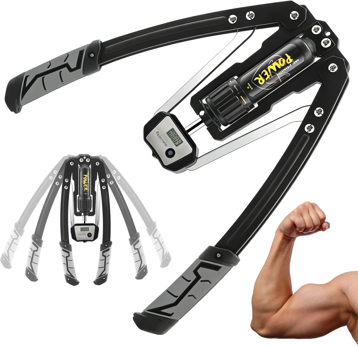 Armtrainer Hydraulisch - Verstelbare Weerstand 10-200 kg - Borsttrainer met Teller en Antislip Handgrepen voor Krachttraining