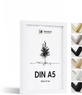 Heimlich Fotolijst A5 (14,8x21 cm) - Massief Hout Wit - Staand en Wandhangend - Onbreekbaar Kunststof Glas