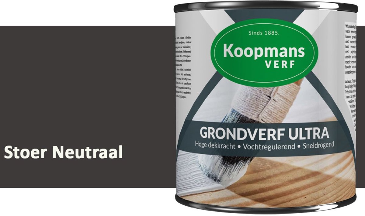 Koopmans Grondverf Ultra – Grondverf Hout & Metaal Binnen en Buiten – Vochtregulerende Primer – Hoge Dekking – Zijdeglans – Stoer Neutraal – 750 ml
