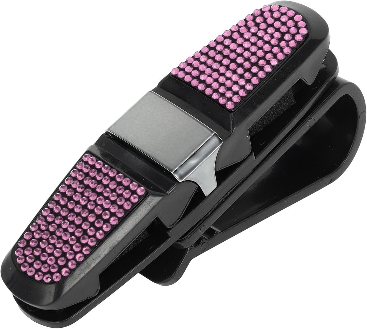 Sun Visor Sunglasses Holder/Front Sun Visor Eyeglasses Clip with Cards Clip for Car SUV Truck/Durable Visor Panel Organizer ABS / 1 Pc Pink Faux Diamond
