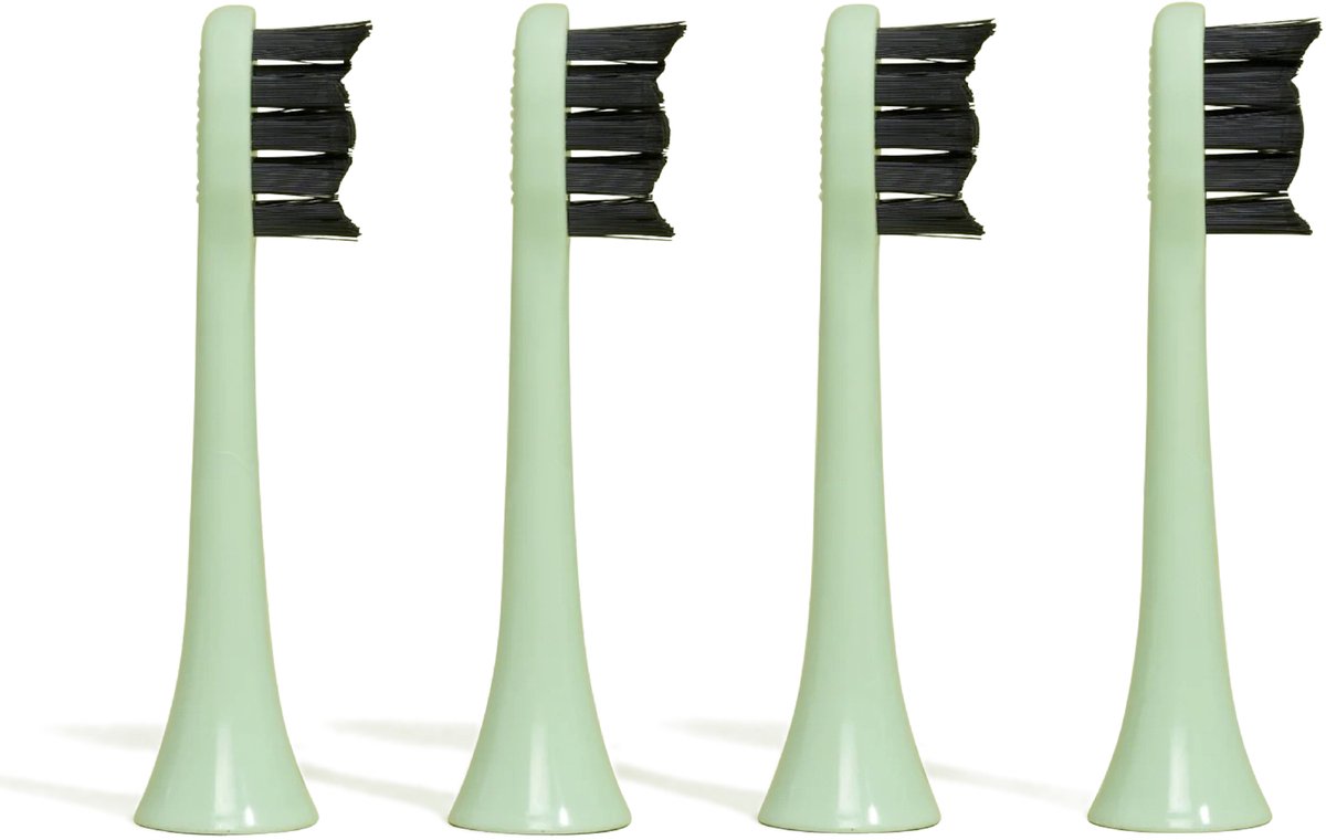 BOOM Opzetborstels - Regular - 4-Pack Groen - W-vormige Kop met Tongschraper - Voor de Sonische Tandenborstel van BOOM - Borstelkopjes - Ruim een Half Jaar Poetsen