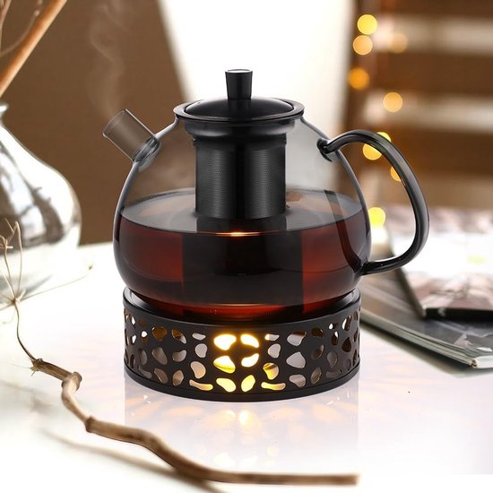 Warmhoudschaal - Roestvrijstalen theepotverwarmer - met theelichthouder - Theelichthouder - Theeset - Roestvrij staal - 15 cm - Geschikt om thee, koffie en melk warm te houden - Zwart - 1 stuk — afbeelding 5
