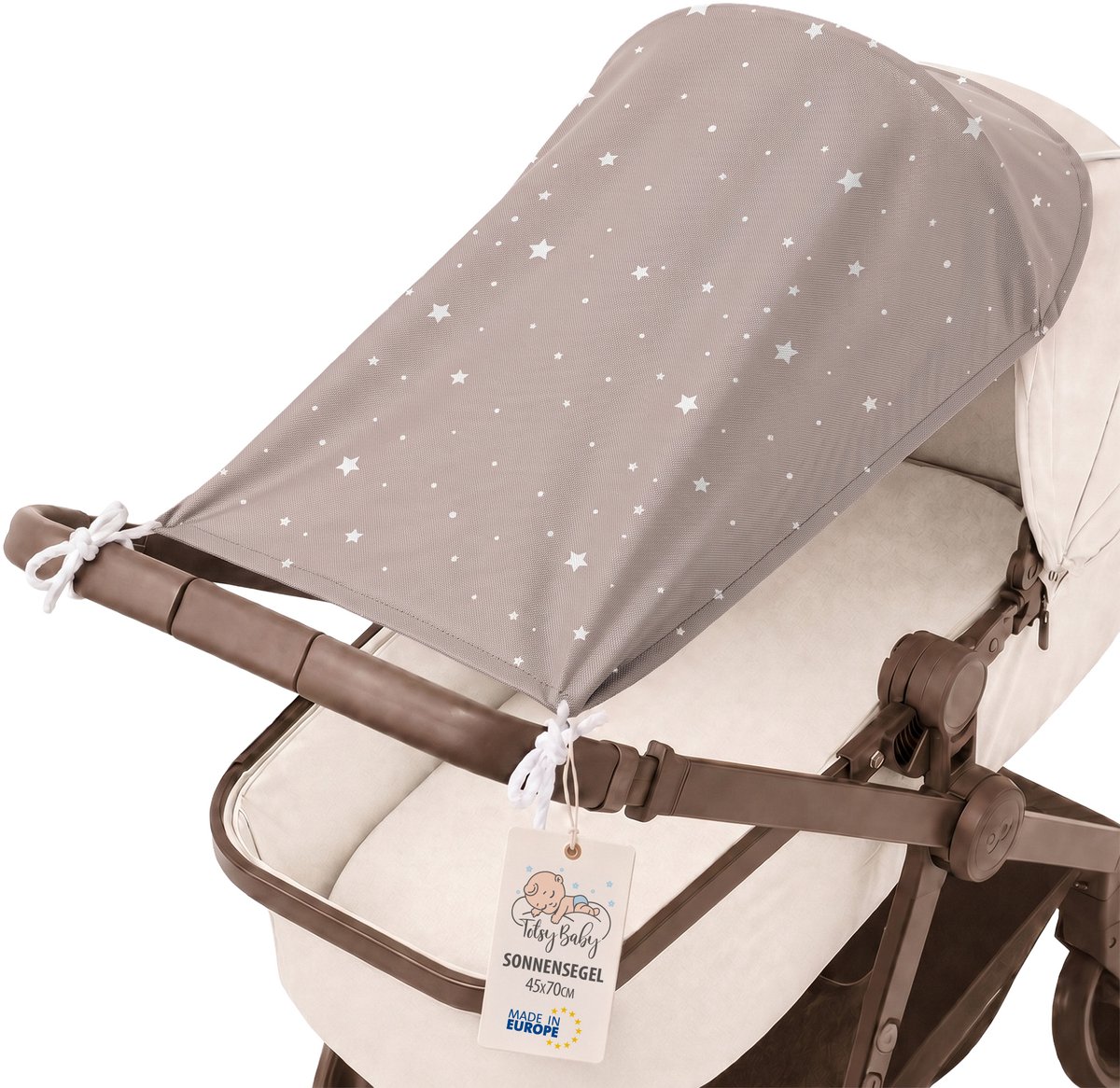 Zonbescherming Kinderwagen 70 x 45 cm UV Zonwering Baby Schaduwdoek voor Buggy Sportwagen Wandelwagen tegen Zon Wind en Regen Opvouwbaar Beige met witte sterren
