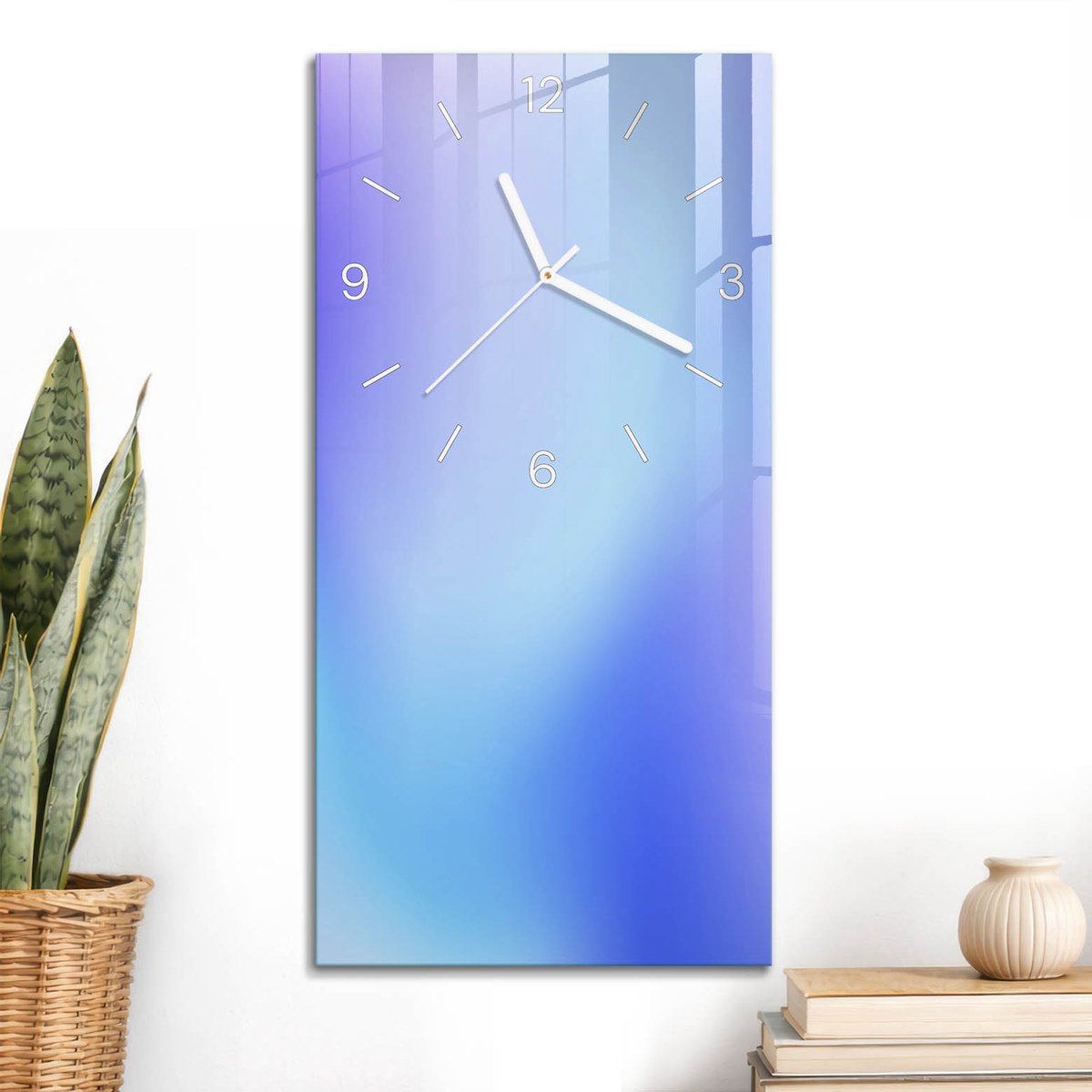 ArtPrintCave Blauw Glazen Klok - 30x60 cm - Rechthoekige Wandklok - Kleurrijke Vrede Stille Wandklok - Achtergronden En Patronen Wandklok Keuken - Witte Klokwijzers