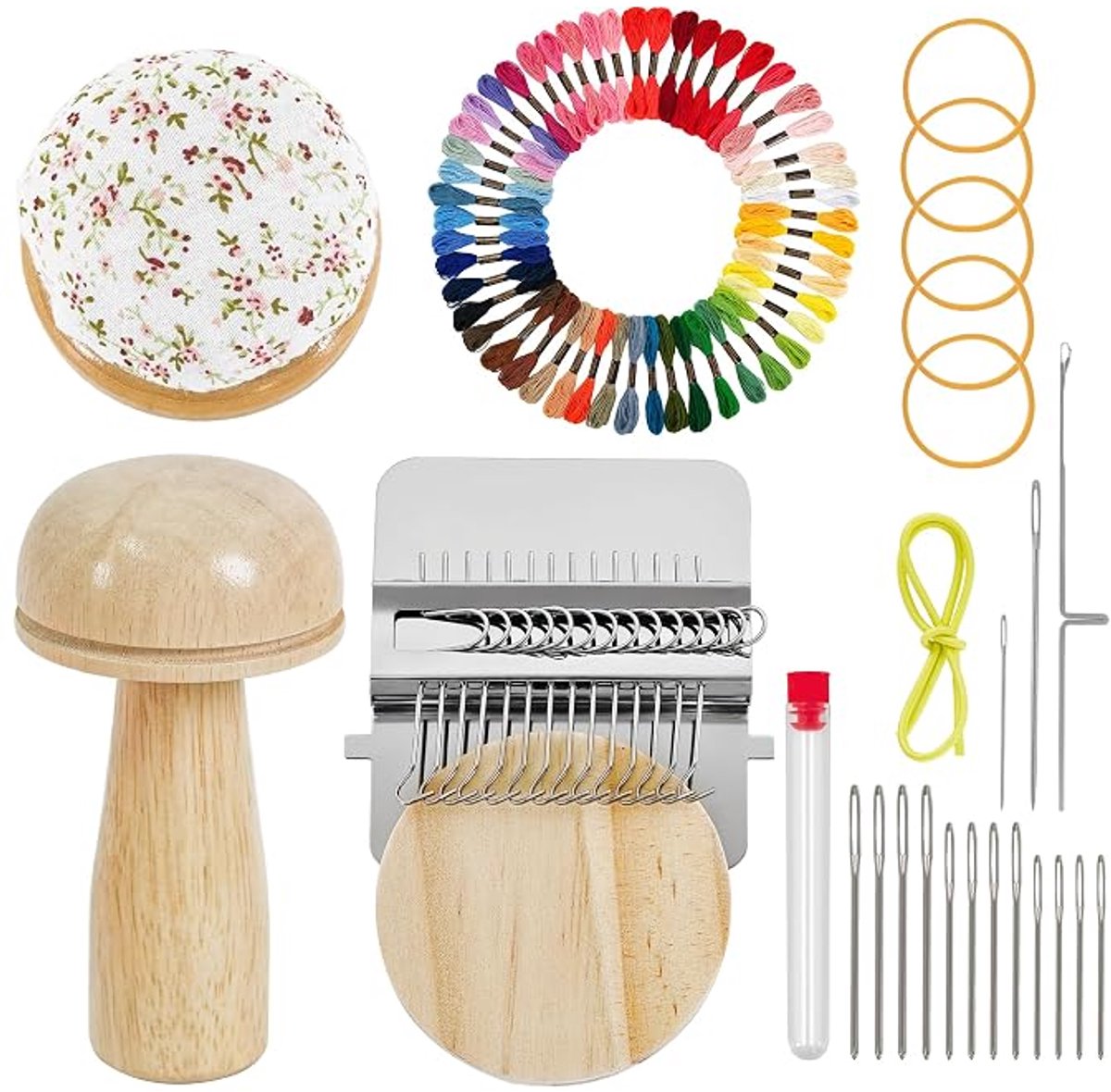 Mini Stopweefgetouw - Knit Patch Kit - Kleine stopweefgetouw - paddenstoel gebreide patchkit - Draagbare Darning Loom - Weefgereedschap - Voor doe-het-zelf weven, reparatie, herstellen van jeans sokken