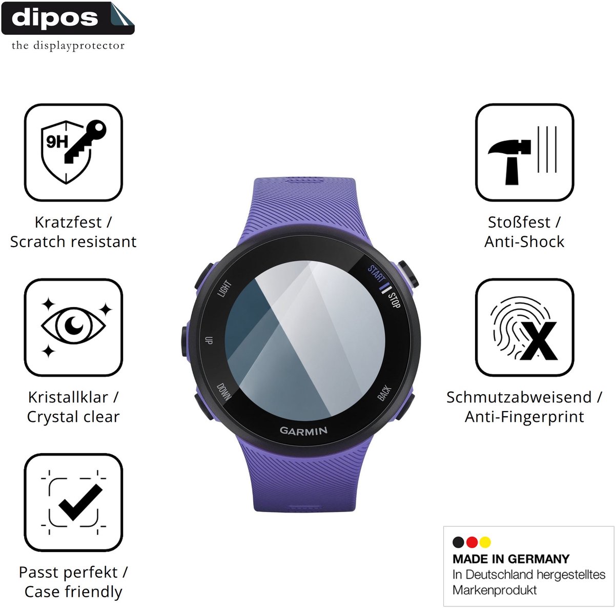 dipos – 2x Pantserfolie geschikt voor Garmin Forerunner 45S | 9H Screenprotector