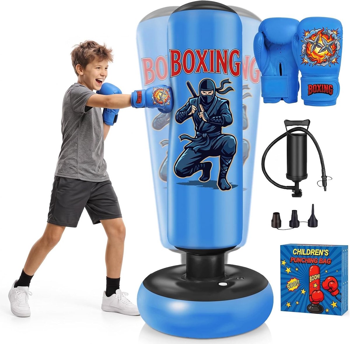 Boksbal standaard - Staand - 165 cm - PVC Bokszak met Handschoenen en Luchtpomp - Voor Thuisfitness