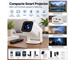 Nieuwste Draagbare 4K Android 14 Projector – Beamer met 600 ANSI Lumen, Auto Focus, Dual WiFi & Bluetooth 5.0 – 150 Inch Home Cinema Projector